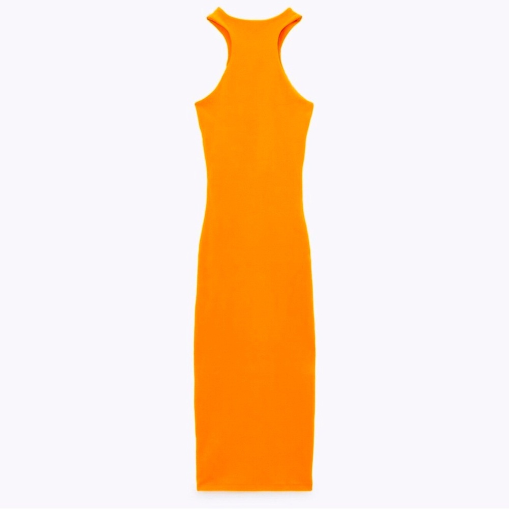 ZARA Orange Racerback Bodycon Midi Dress
